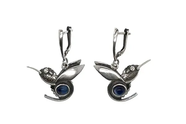 Silver earrings -  Hummingbird
