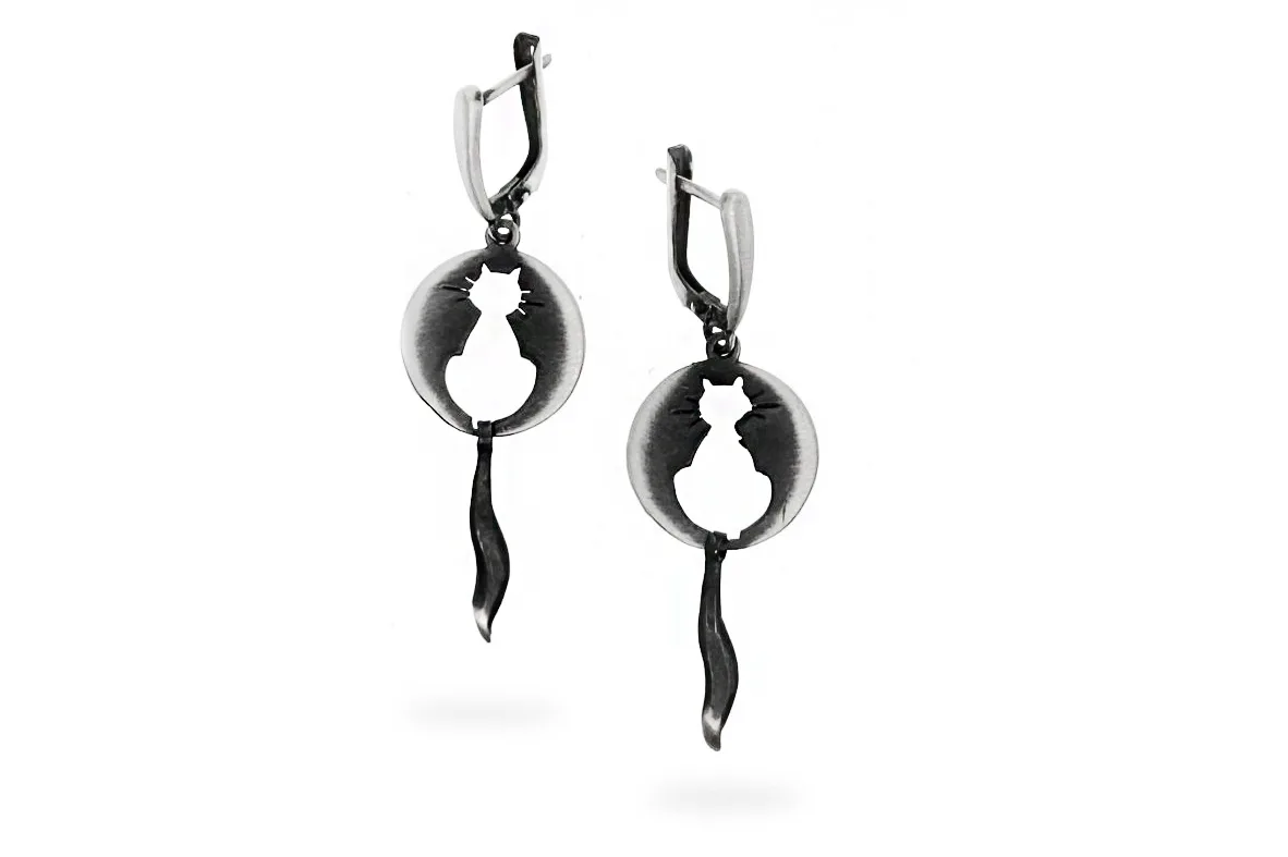 Silver Cat Earrings A3017500430