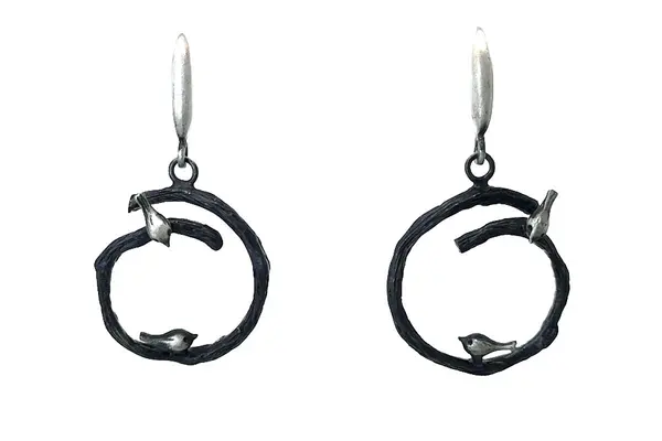 Earrings "Birds on a stick"