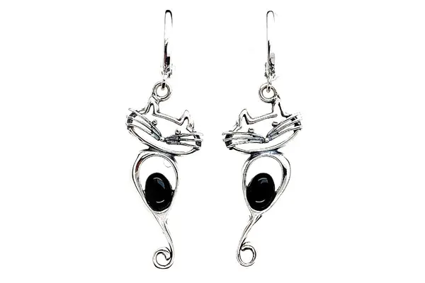 Cat earrings with black onyx