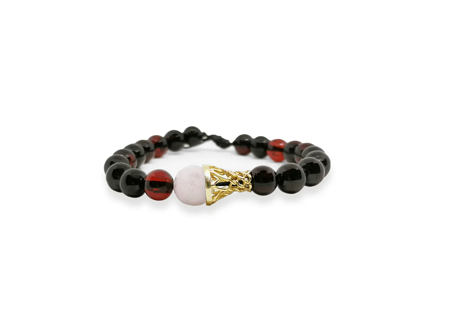 Amber bracelet with rose quartz - Love basketball