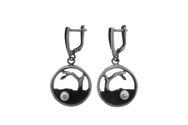 Matte round earrings - Trees A0000400830