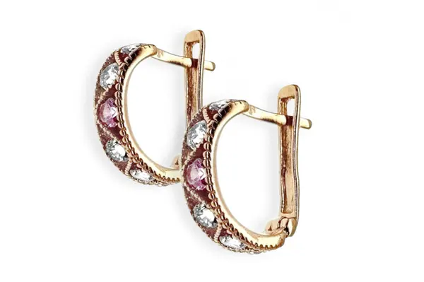 Red gold earrings with White and pink zirconia A46010758