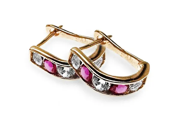 Red gold earrings with White and bright pink zirconia AAU91008576