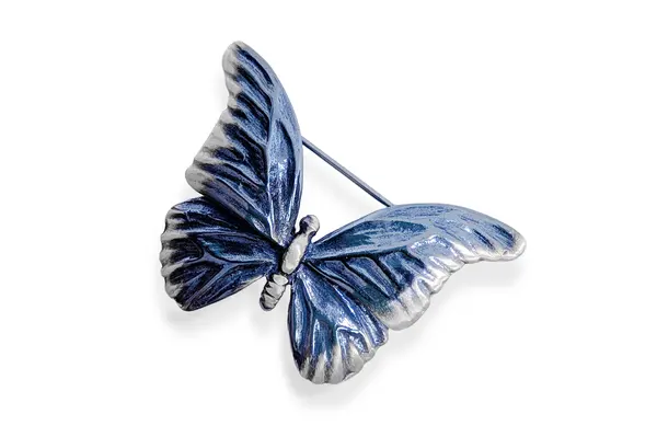 Silver brooch - Blue butterfly