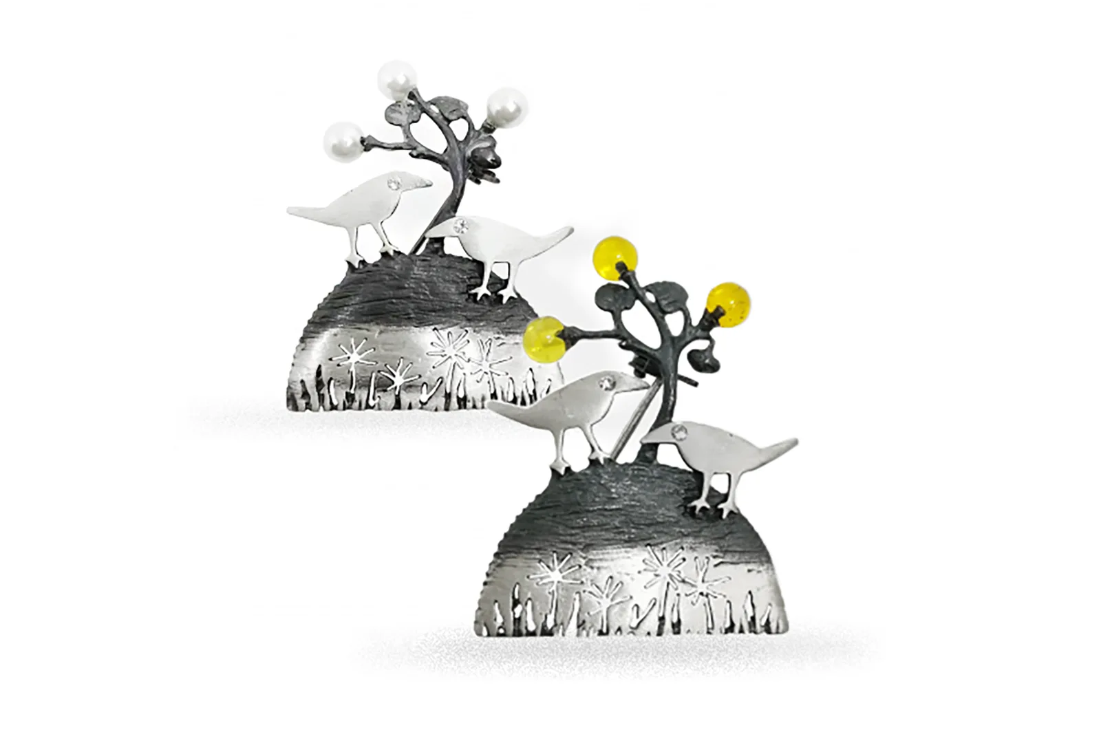 Silver brooch - Winter Birds