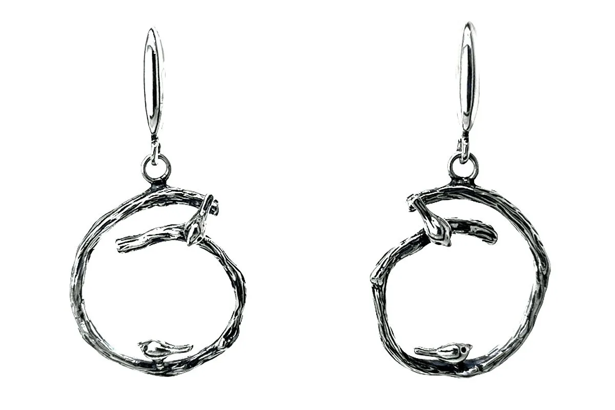 Earrings "Birds on a stick"