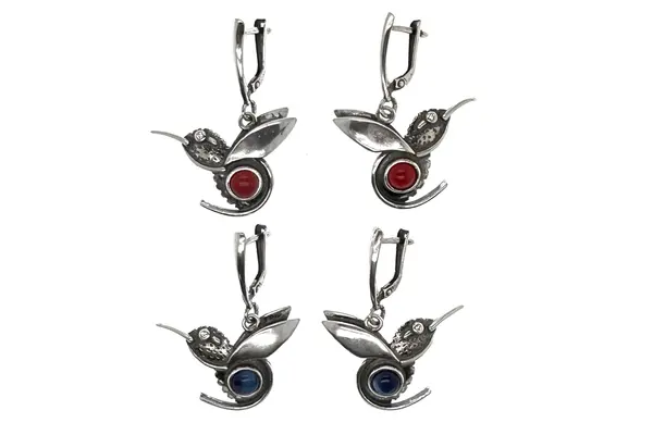 Silver earrings -  Hummingbird