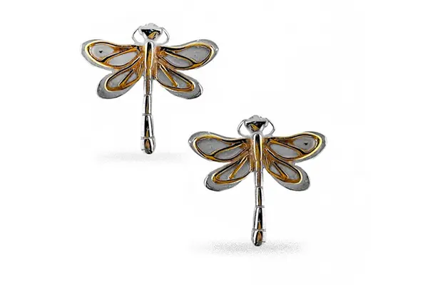 Silver earrings - Gilded dragonflies AU3770800230