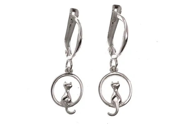 Silver earrings - Sitting cat AU0000350260