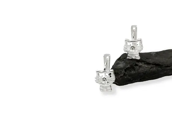 Silver earrings with a crystal - Cats