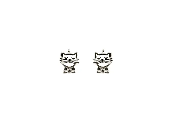 Silver earrings with a crystal - Cats