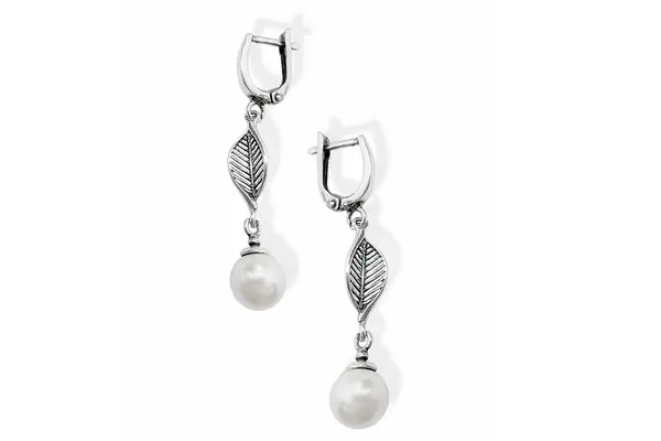 Silver earrings with Pearls - Leaves