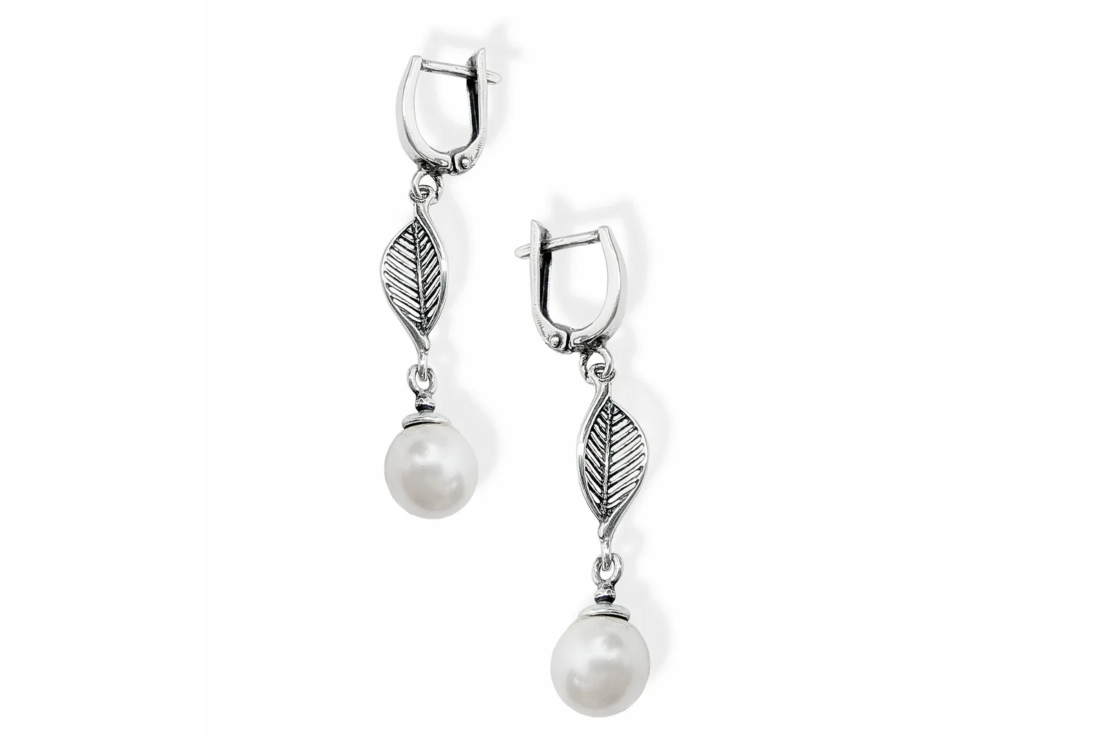Silver earrings with Pearls - Leaves