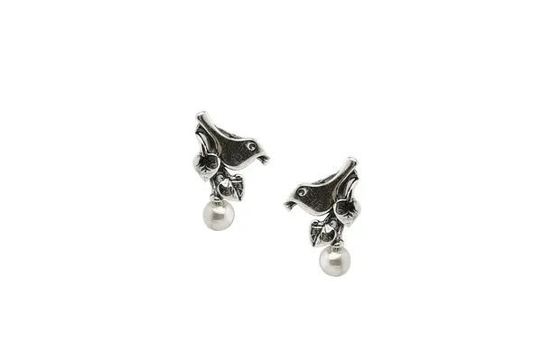 Silver earrings with Pearls - Little Birds