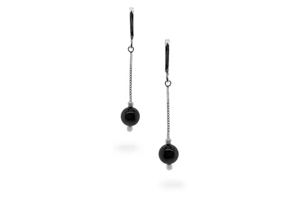 Silver dangling earrings with onyx AU0000400380