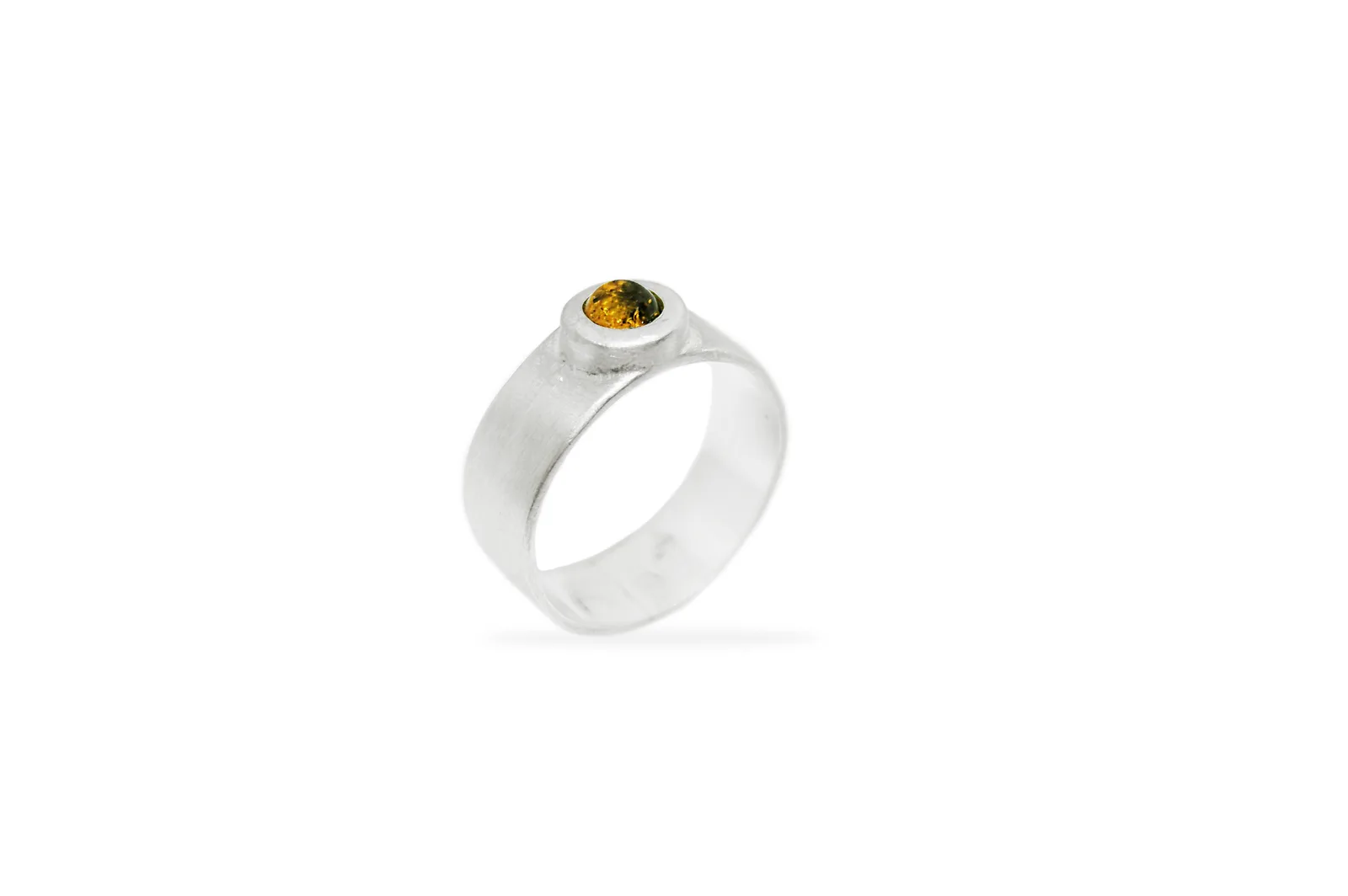 Silver matte ring with Amber