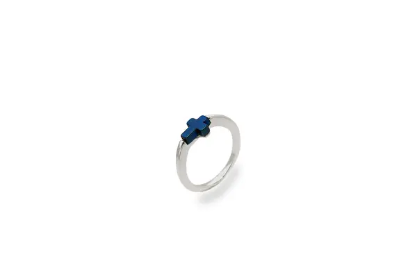 Silver ring with Hematite - Cross