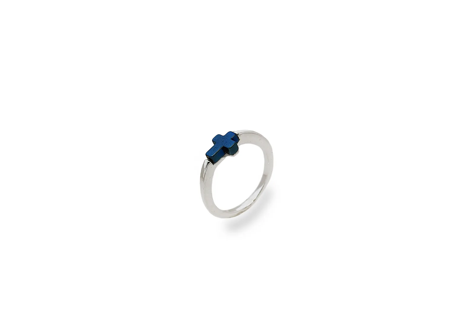 Silver ring with Hematite - Cross