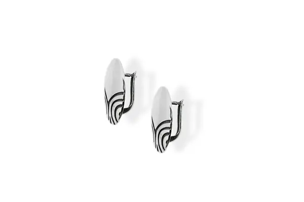 Silver earrings with print