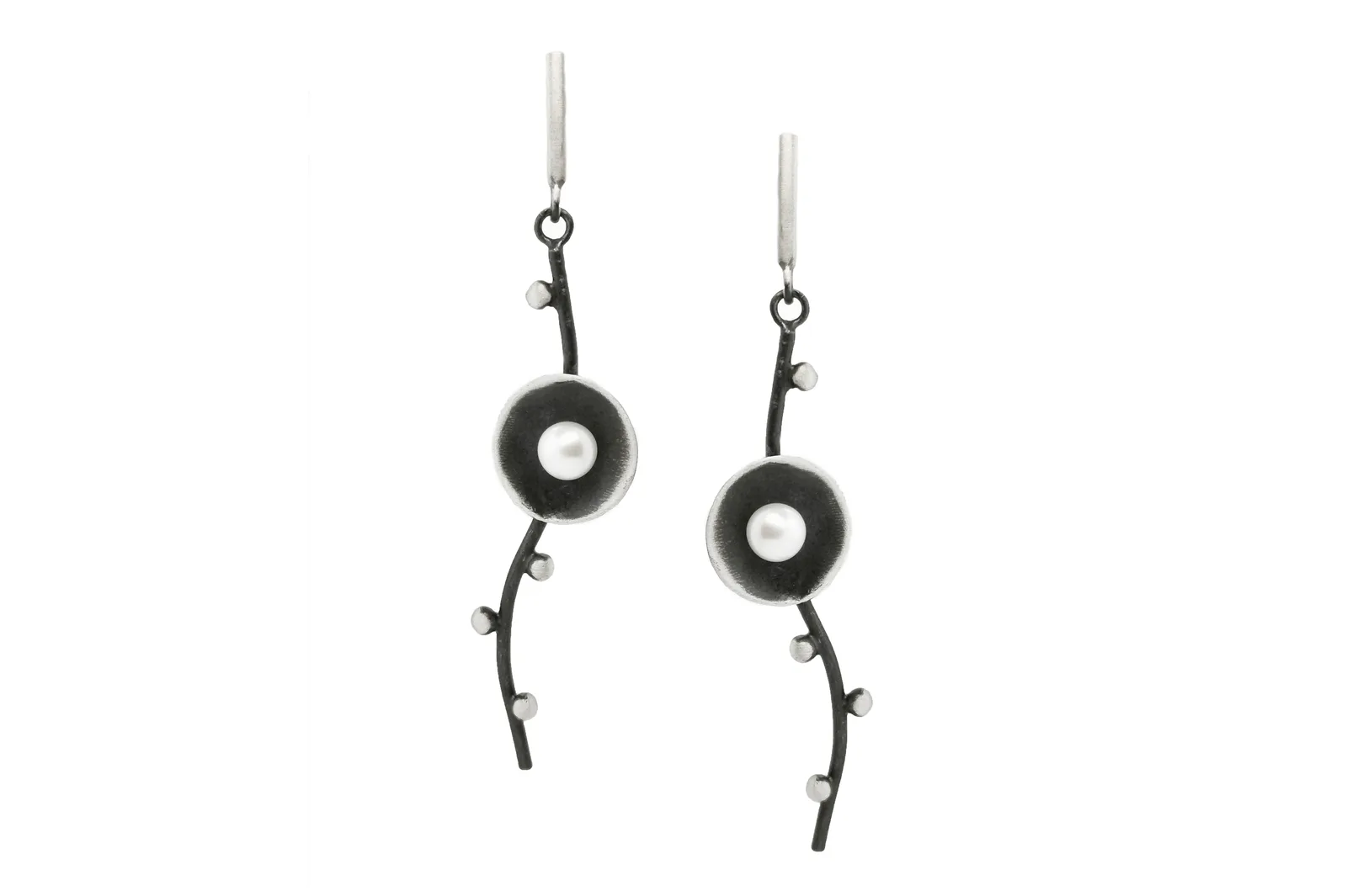 Oxidized Silver Earrings with Pearl