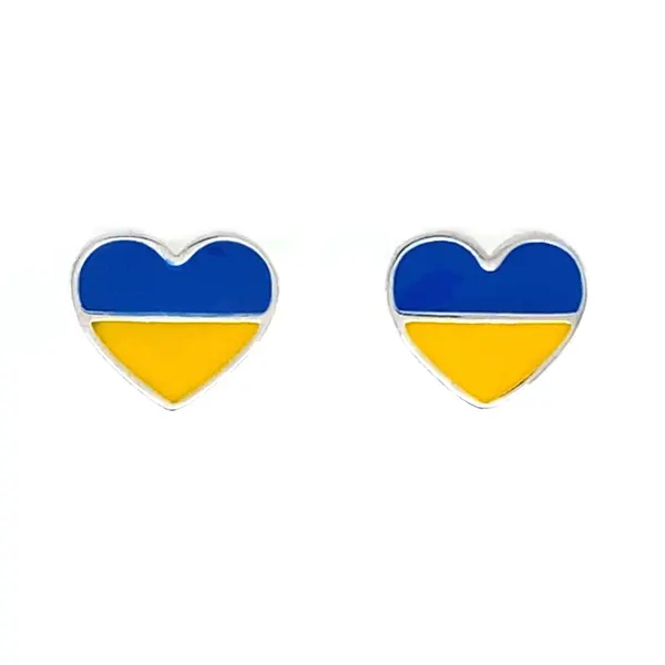 Heart-shaped earrings in the colours of the Ukrainian flag