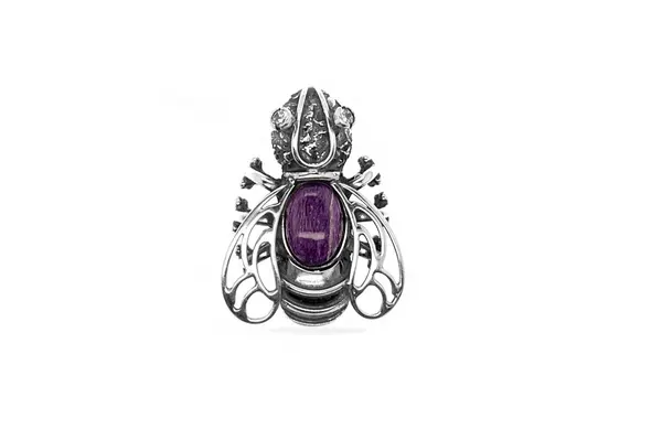 Exclusive brooch- Beetle with charoite