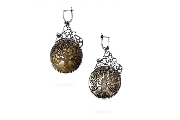 One-of-a-kind earrings - Mother-of-pearl trees