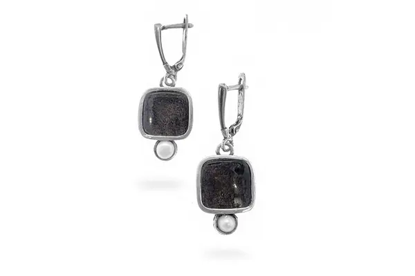 One-of-a-kind earrings with Obsidian