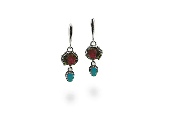 One-of-a-kind earrings with Ruby and Turquoise