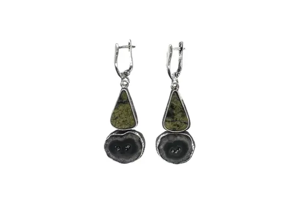 One-of-a-kind earrings with Serpentine and Agate